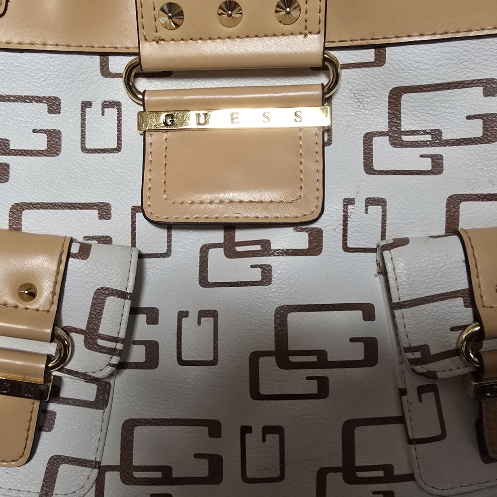 Guess Tan and White Logo Tote - Picture 3 of 9